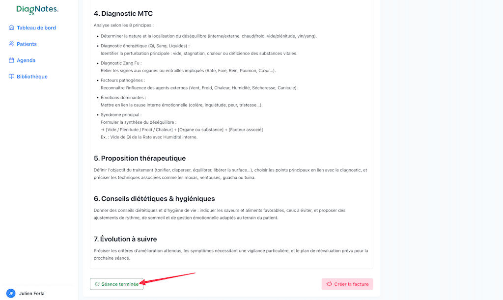 Création de la première note dans DiagNotes Importer des notes – étape 1